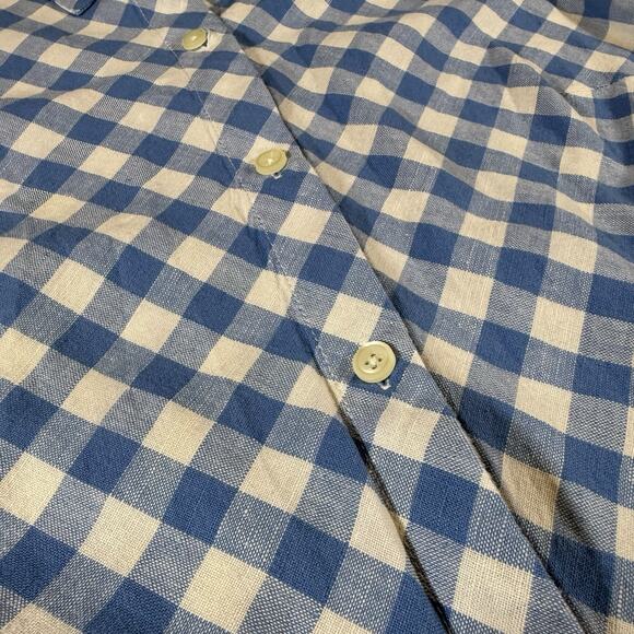 Vintage Talbots Linen Gingham Check Button Short Sleeve Blouse Top Blue Wms 8 - Picture 5 of 9